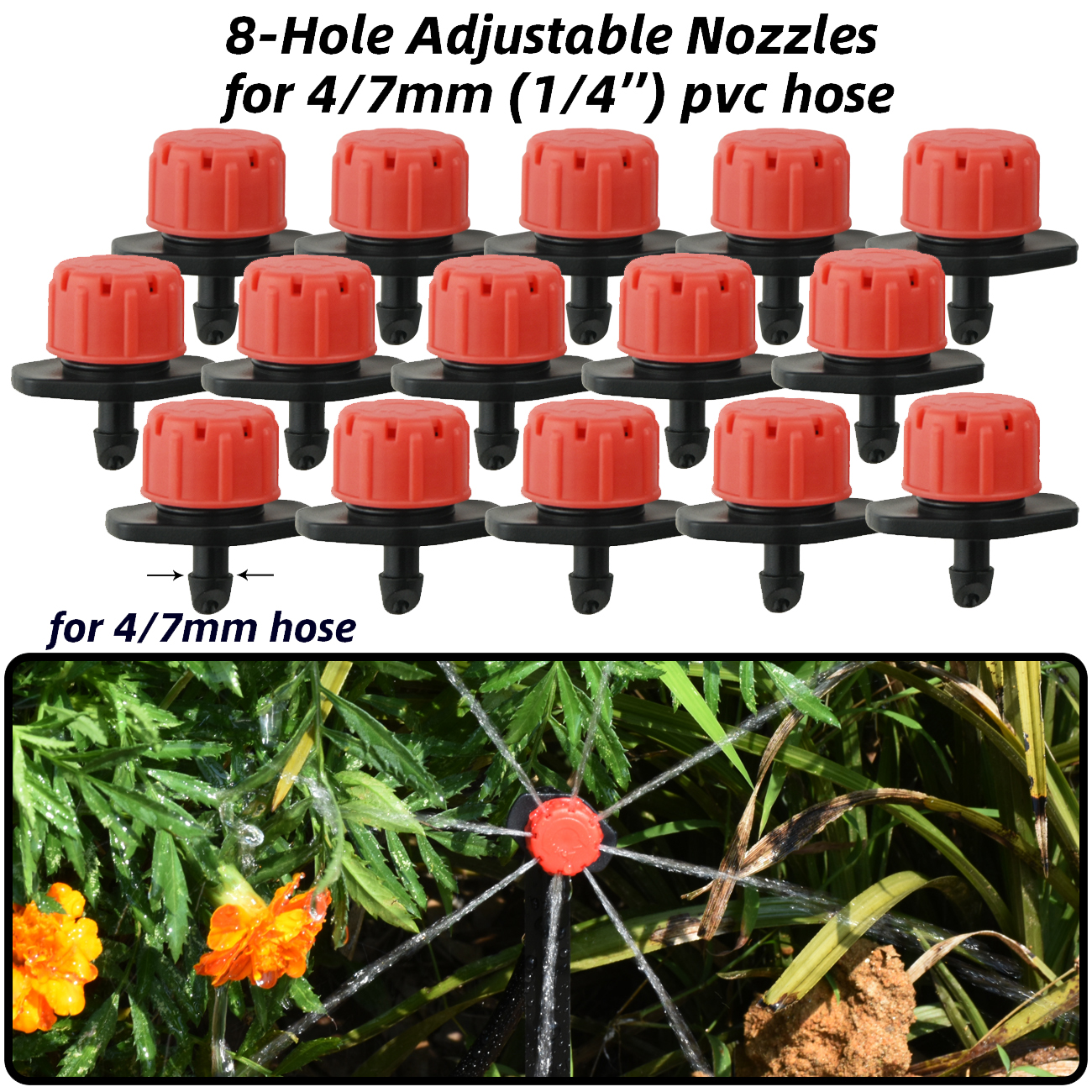 30-800PCS Garden 4/7mm Adjustable Dripper Greenhouse Sprinkler Micro Drip Irrigation Watering Anti-Clogging Emitter 1/4inch Hose