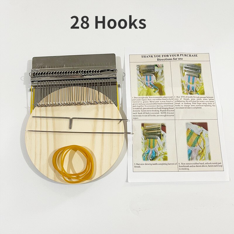 Mini Darning Loom Machine DIY Apparel Sewing Small Loom Small Mender Loom for Darning Machine with Instructions Accessories: 28 Hooks