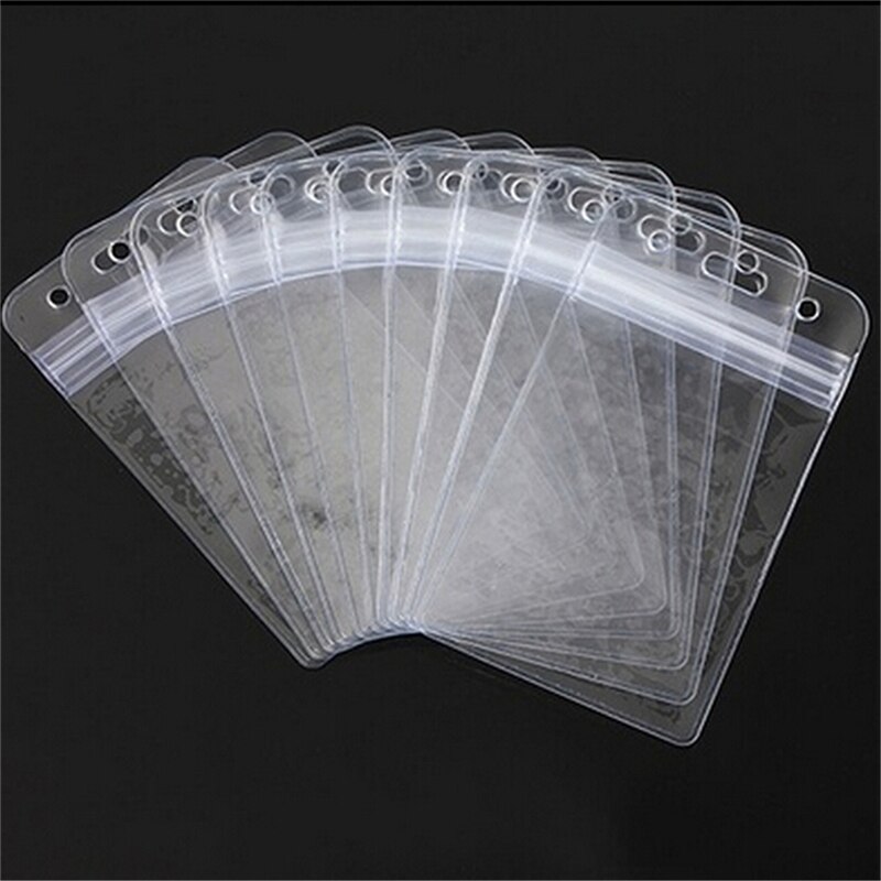 10 PCs Clear Plastic Vertical Waterproof Name Tag Zipper ID Card Holder