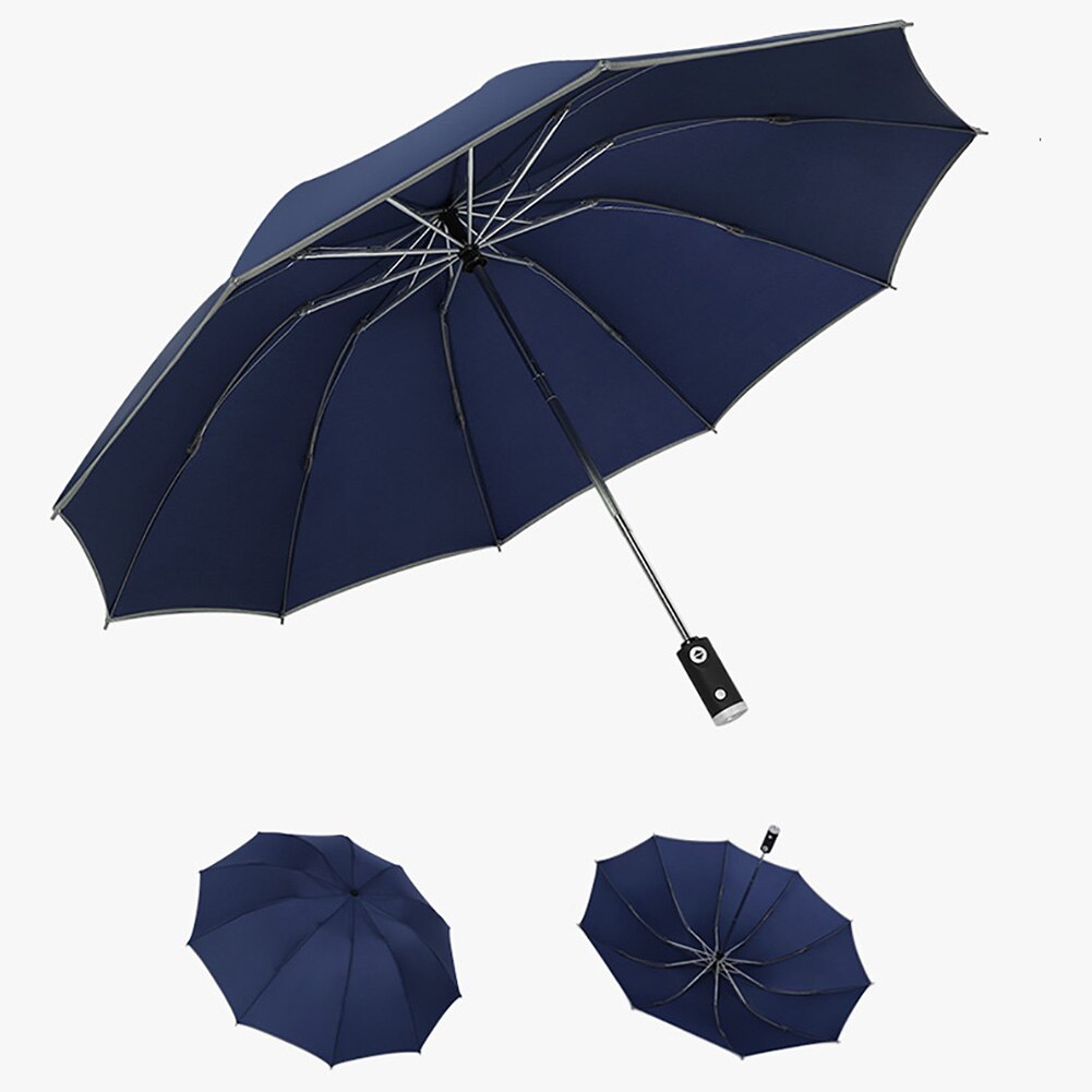 SALES! Portable Folding Waterproof Reflective Edge LED Light Sun Block Umbrella Parasol: Blue