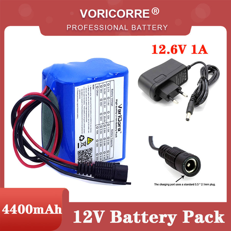 VariCore 12 v 4.4 Ah 4400 mah 18650 Oplaadbare batterijen 12 v met BMS Lithium batterij Bescherming Boord + 12.6 v 1A Charger