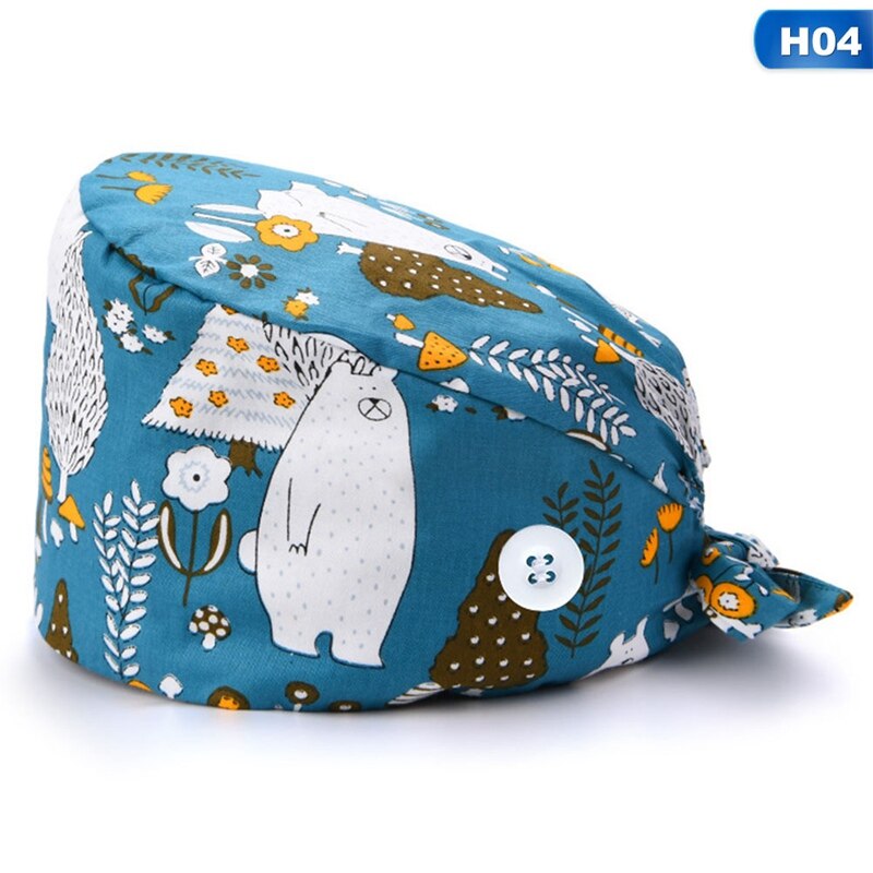 Scrub Cap Pattern Nursing Work Hat Veterinarian Women Men 100% Cotton Tie Back Washable Beautician Chef Skull Cap: 4