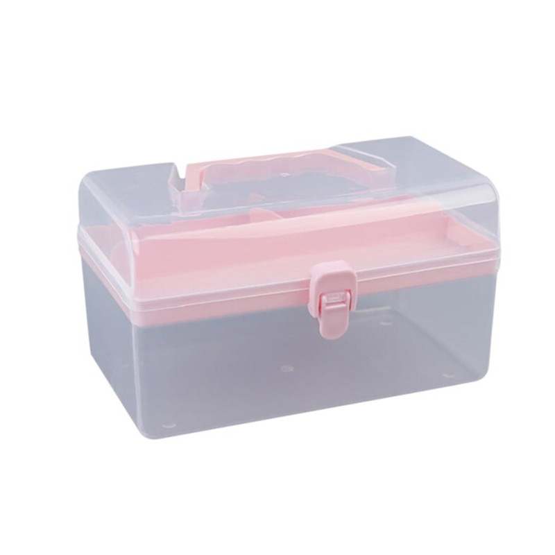 2 Layer Clear Plastic Tool Kits Storage Case With Handle Multipurpose Portable Tool Chest Cabinet Organizer Box #BL4