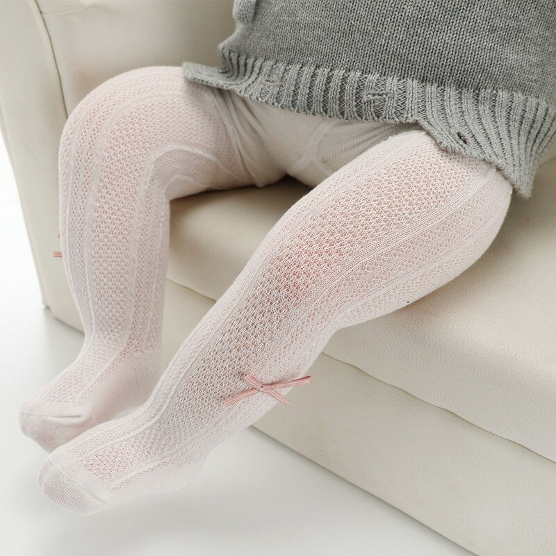 Nuovo Carino Archi Rosa Principessa Del bambino Della Ragazza Collant Morbido Cotone Sottile Della Maglia Delle Ragazze Del bambino Collant Calze Collant: bianca / 12-24M