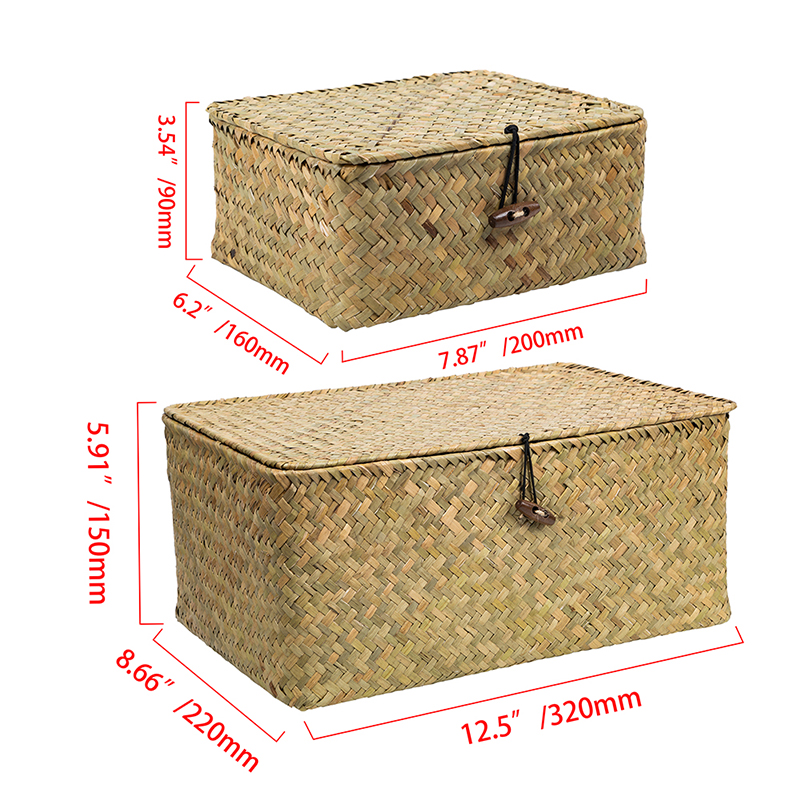Rattan vævede opbevaringskasser med låg håndlavet flet opbevaringskurv diverse tøj kosmetik container home organizer