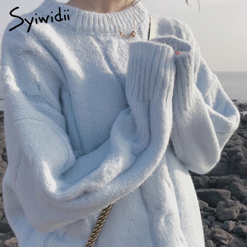 Syiwidii mohair oversize genser kvinner ribbet strikkede gensere løs solid varme søte vinterklær kvinner beige rosa blå