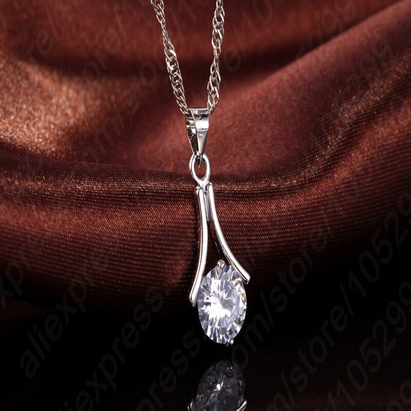 Simple Jewelry Set Women 925 Sterling Silver Wedding Anniversary Bijoux Necklace Earrings