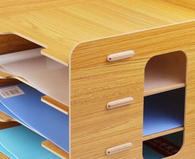 Wooden desktop book storage office document column frame frame A4 paper 4-layer multi-layer information rack