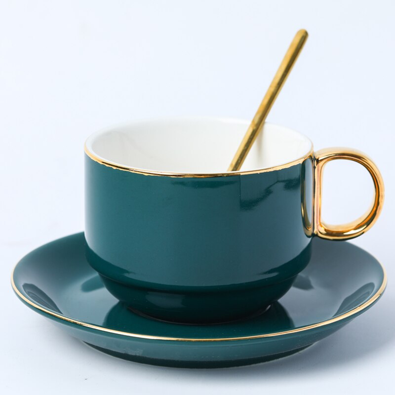 Nordiska kaffekoppset guldkant te kopp och fat porslin kaffemuggar te set tazas de ceramica mate koppar  ac50bd: Stil 9