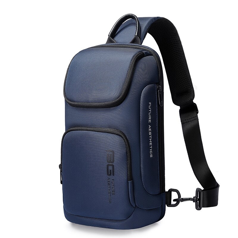 Upgrade Carbon Fiber Streamline Anti-Theft Sling Bag Multifunction Men Chest Bag Male Waterproof Messenger USB Crossbody Bag: Type B Blue