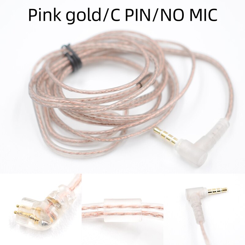 KZ ZST ZSN ZS10 pro ZS3 ZS6 AS16 AS12 ZSN Pro Headphones With Micrphone Cable 2 Pin Upgrade Cable Earphone Wire With MIC: Pink C Pin No MIC