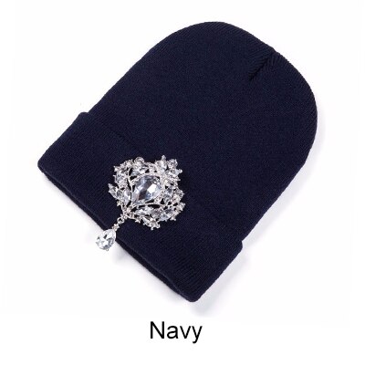 Ralferty Winter Vrouwen Hoeden Luxe Strass Kristal Accessoires Hoofddeksels Beanie Hoed Vrouwen Cap Motorkap Femme Gorro: Navy