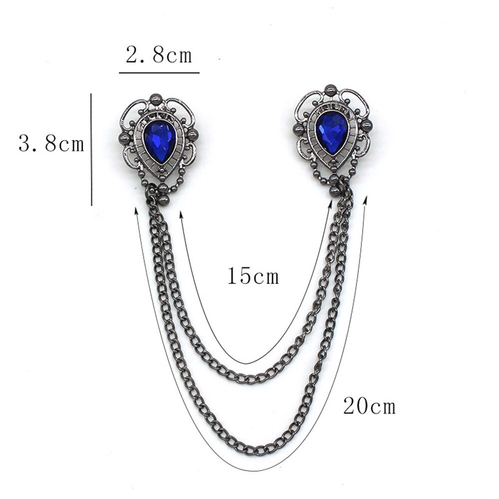 Water Gemstone Collar Pin Men's Suit Brooch Shirt Collar Angle Chain Pin Buckle Brooch Clip Clothing Accessories