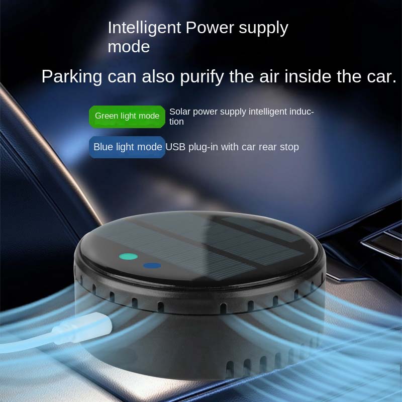 Solcelledrevet billuftrenser usb iltrenser negativ ion 1200 mah hepa-filter  pm2.5 røgfjerner indvendig luftfrisk bilforsyninger