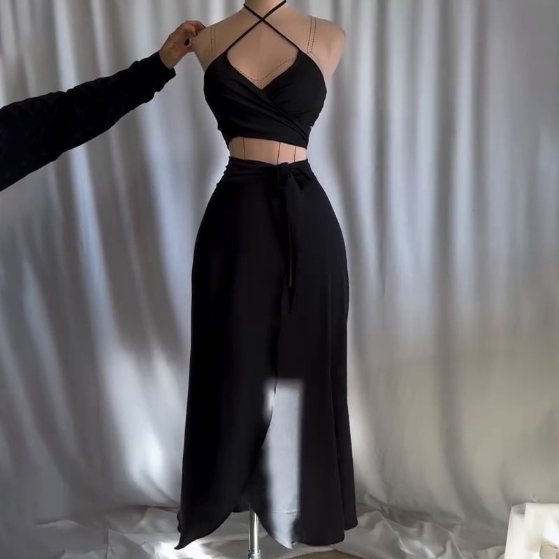 Elegante Leoparden-lange Kleider, 2-teiliges einstellen für Damen, Sommerurlaub, sexy vollbusiger, bauchfreie Spitzen, Maxiröcke, Anzüge, böhmische Strand-Clubwear