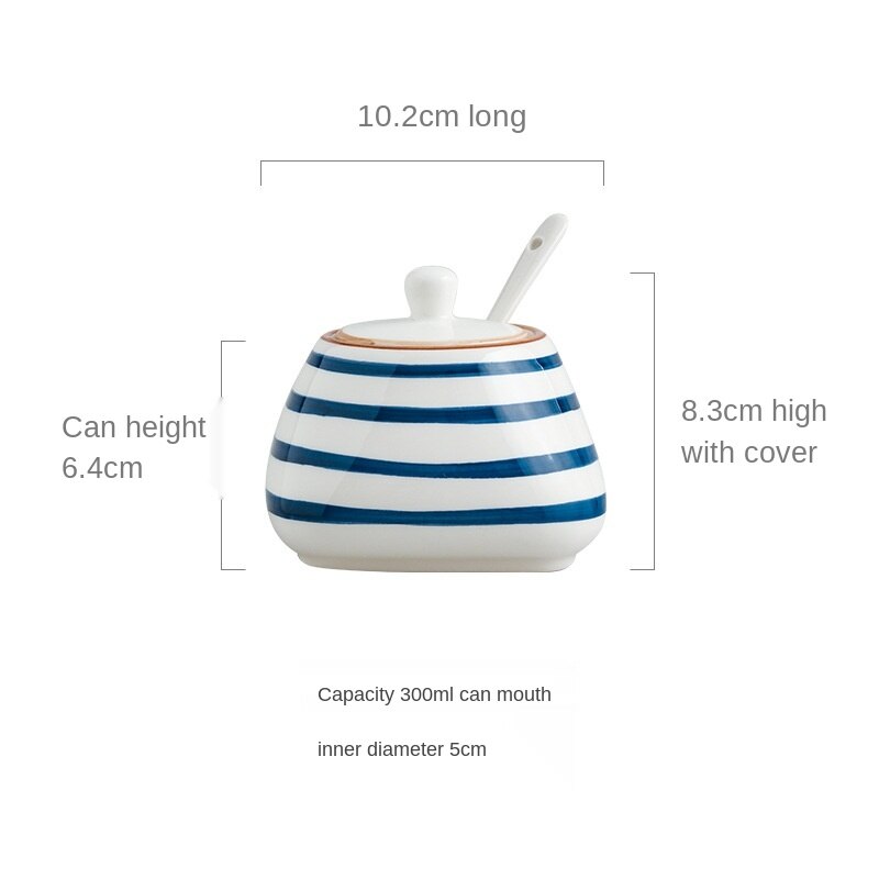 Tarro de cerámica Retro pintado a mano con cielo estrellado, contenedor de especias con tapa y cuchara, caja de condimentos, utensilios de cocina, 300ml: D
