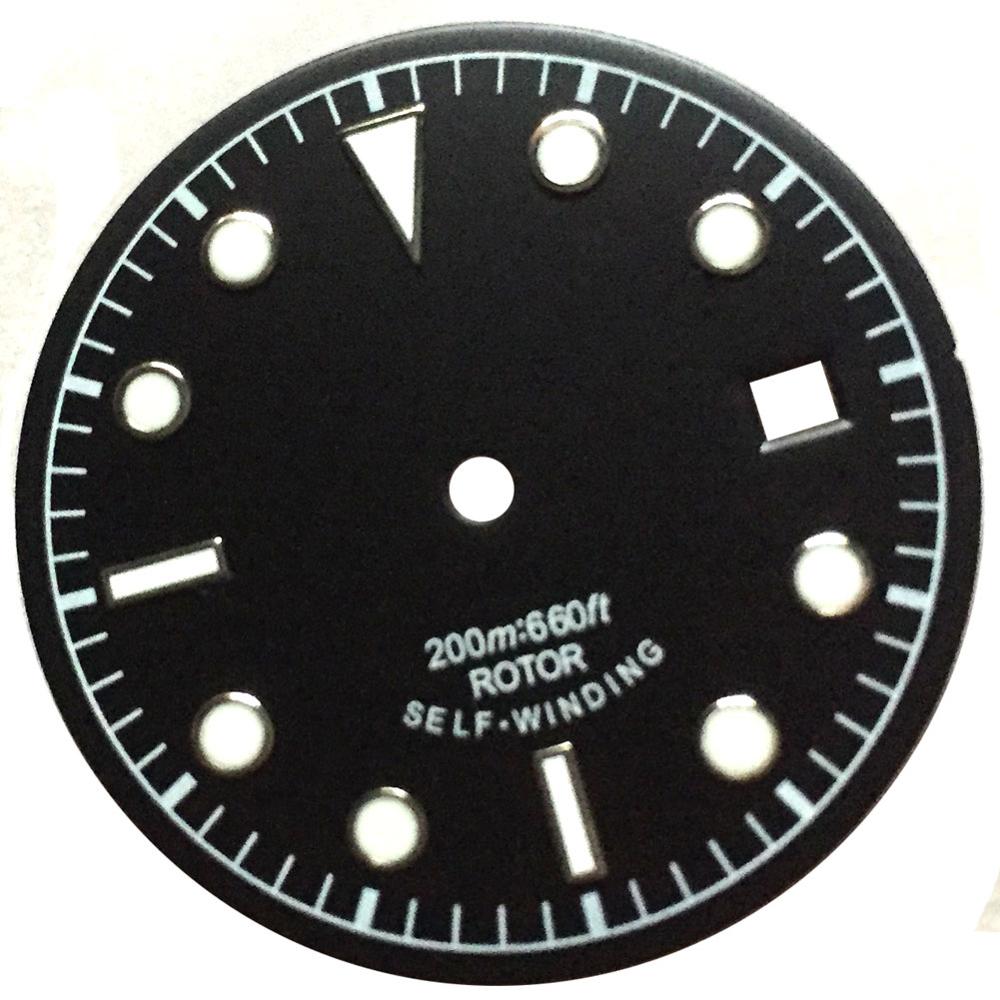 30.5mm Sterile Black Watch Dial Watch Face with date window Fit for 8205/8215 Mingzhu DG2813/3804 automatic movement: White