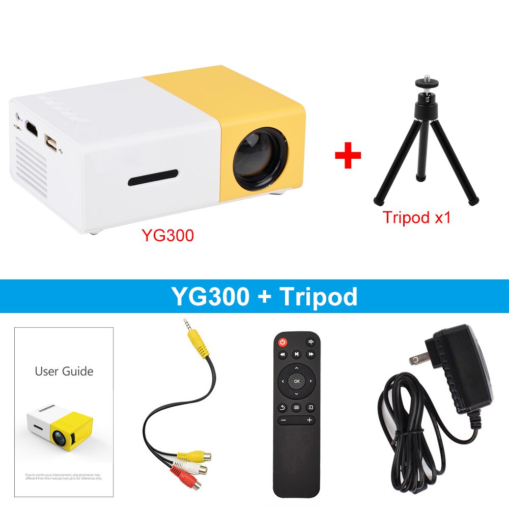 ThundeaL-miniproyector YG300 Pro, reproductor de vídeo multimedia para el hogar, YG-300 de Audio, USB, portátil, 1080P, , para niños: YG300 with Tripod / Enchufe AU