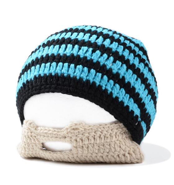 YRRETY Winter Beard Novelty Beanies Handmade Caps Head Knitted Men Hats Warm Cap Embroidery Glasses Pro Ear Protection: Black blue stripe