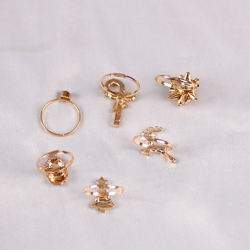 6-piece conjunto de bonito dos desenhos animados elk árvore de natal anel abertura ajustável liga moda senhoras enfeites de natal presentes do feriado