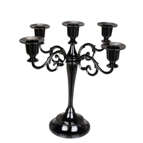 Candle Holder Retro 3/5-Arm Metal Metal Pillar Candle Holders Candlestick Wedding Decoration Stand Mariage Home Decor Candelabra: Black 5 head