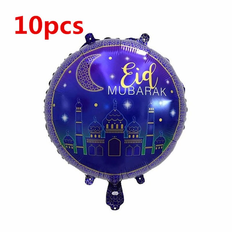 5pcs 18inch Round Eid Mubarak Foil Balloons Mubarak Decorations Star Moon Helium balloon Ramadan Kareem Eid Al-Fitr Supplies