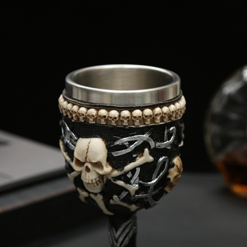 popular tea cup skull beer cup goblet 3D resin stainless steel skull head coffee cup