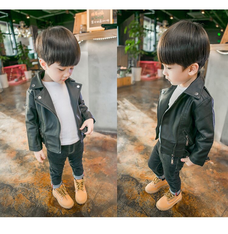 Chaquetas de cuero para niños, a la Chaqueta corta, abrigos de cuero PU para niños pequeños, novedad de otoño,