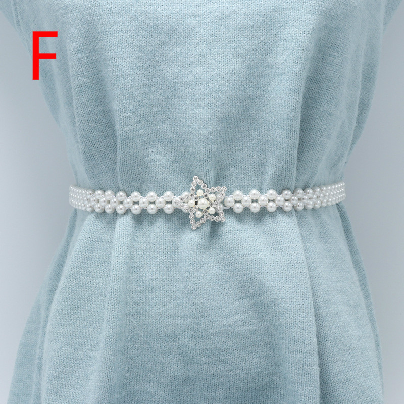 Versatile Waist Belt Pearl Diamond Flower Waist Chain Dress Belt Women Belt Wedding Pearl Female Belt: F