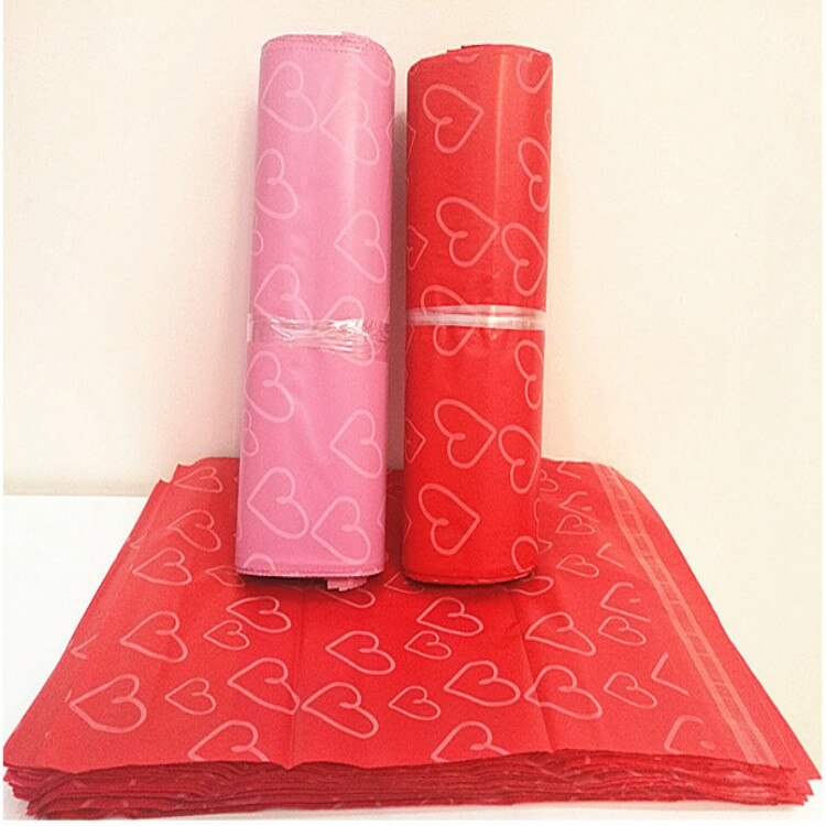 (10 Stuks/partij) Roze Liefde Koerier Zak Verpakking Express Pakket Tas Rood Waterdichte Plastic Zak