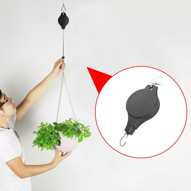 1/2pcs Plant Pulley Retractable Hanger Hanging Planter Flower Basket Pot Hooks Black AC889