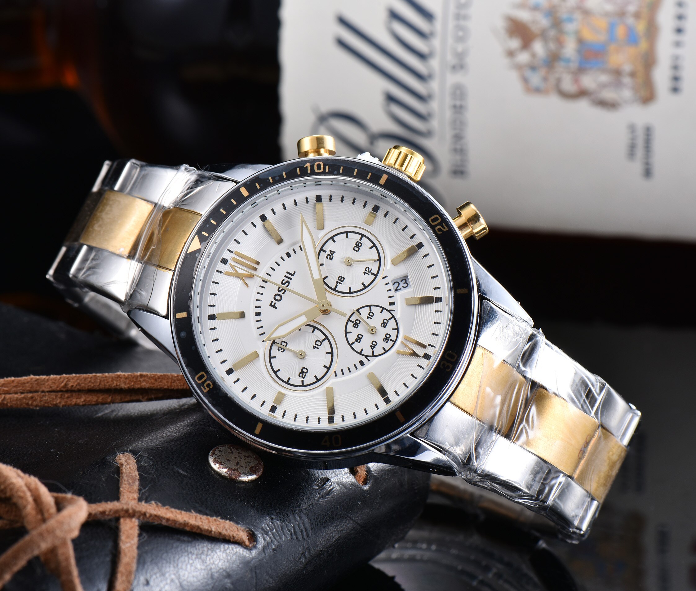 Fossil relógio masculino cronógrafo médio e preto aço inoxidável relógio masculino topo da marca de luxo: 9