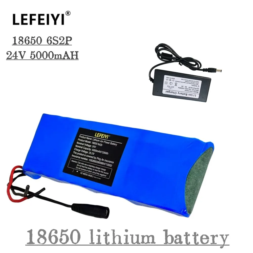 24v 6s2p 5000mah 18650 bateria de lítio com bms, adequado para motocicleta elétrica 24v equipamentos de acampamento + plugue opcional
