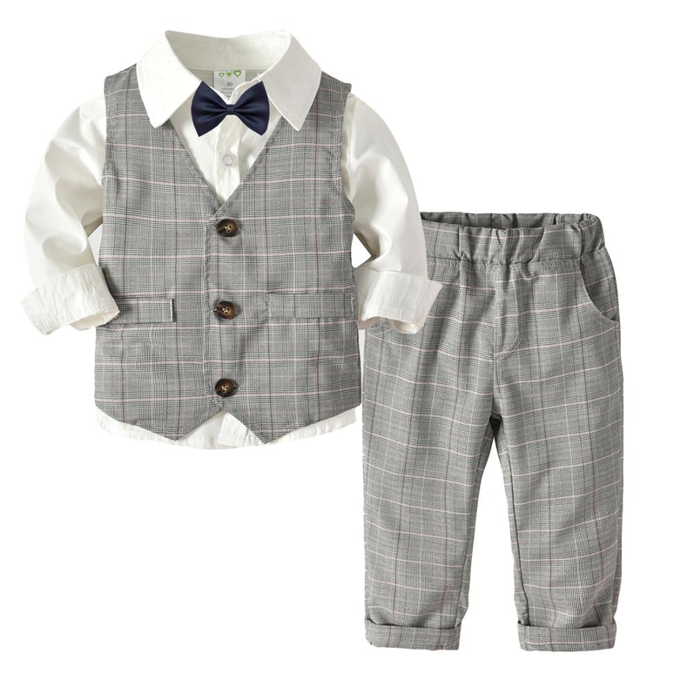 4Pcs Kids Boys Gentleman Formal Plaid Suit Birthday Party Wedding Clothing Set