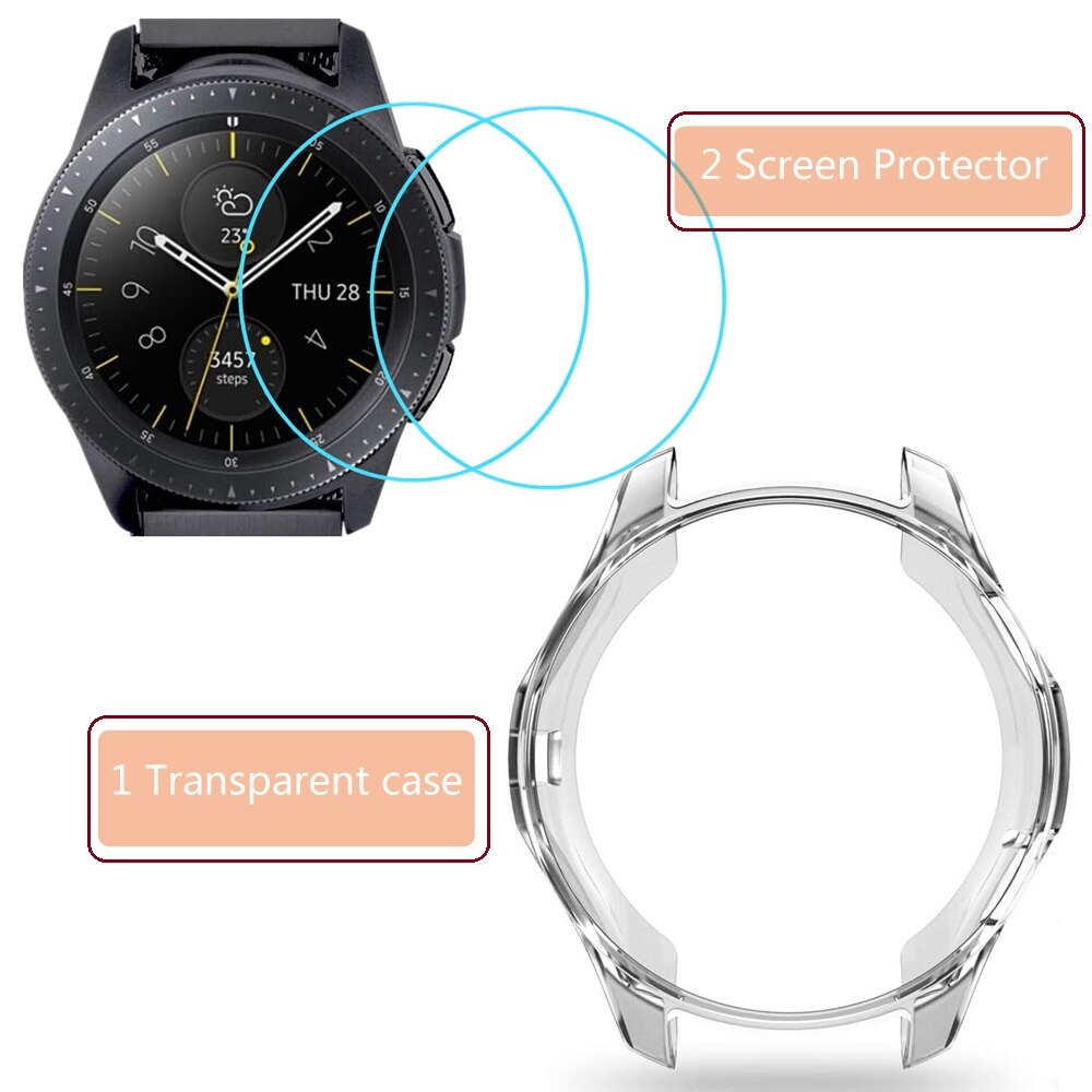 2 + 1 paquete para Samsung Gear S3 frontier Classic galaxy Watch 46mm funda + Protector de pantalla película de vidrio templado funda de parachoques: C / Gear S3 frontier