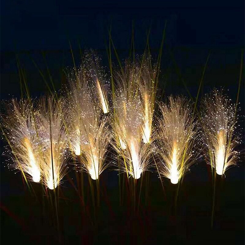 Luces solares de paisaje para jardín, lámpara de césped con luz Solar, simulación de flor de bulrush, lámpara de fibra óptica, iluminación de camino impermeable para exteriores