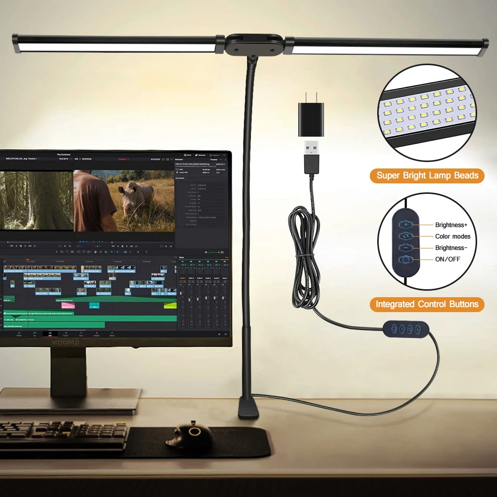 Dubbele kop LED-clip bureaulamp Architect tafellamp voor thuiskantoorverlichting 3-kleurmodus en 10 dimbare oogbescherming bureaulampen