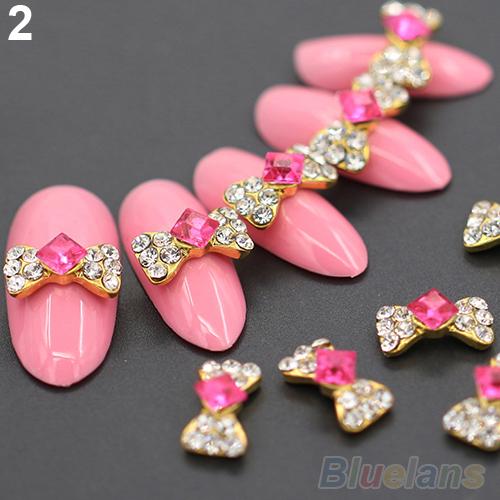 10Pcs 3D Glitters Rhinestone Lichtmetalen Strik DIY Decal Nail Art Tips Stickers Nail Art & Gereedschap: 2