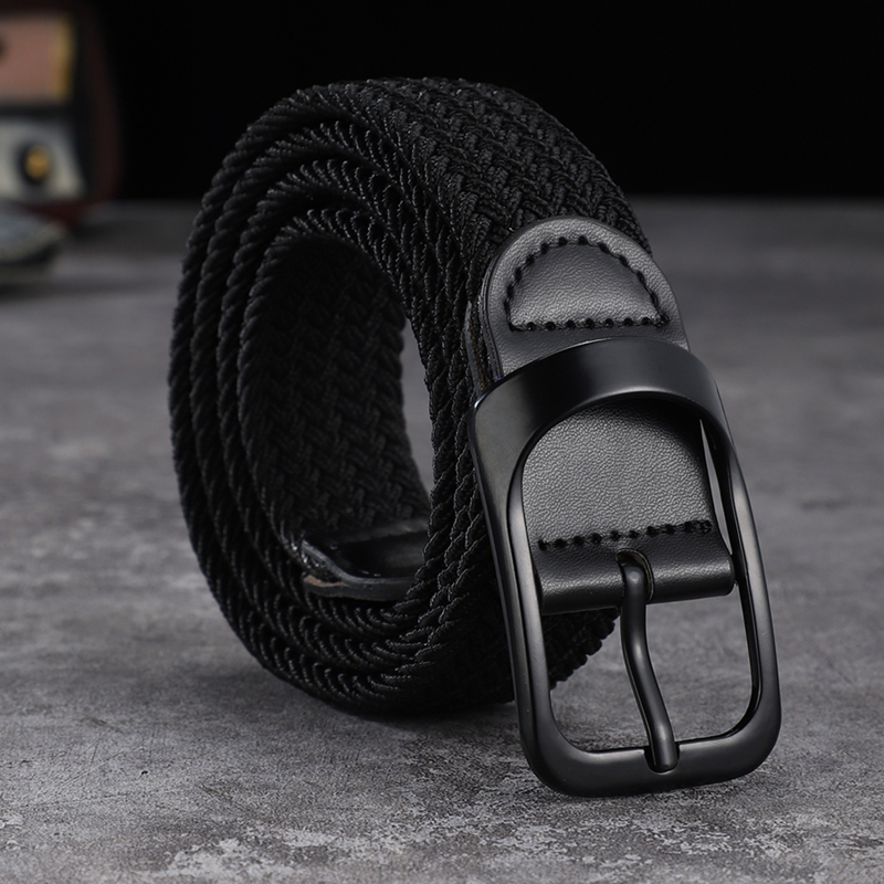 Canvas belt men and women without perforated square buckle belt Korean version of the trend of personality knitting single-loop