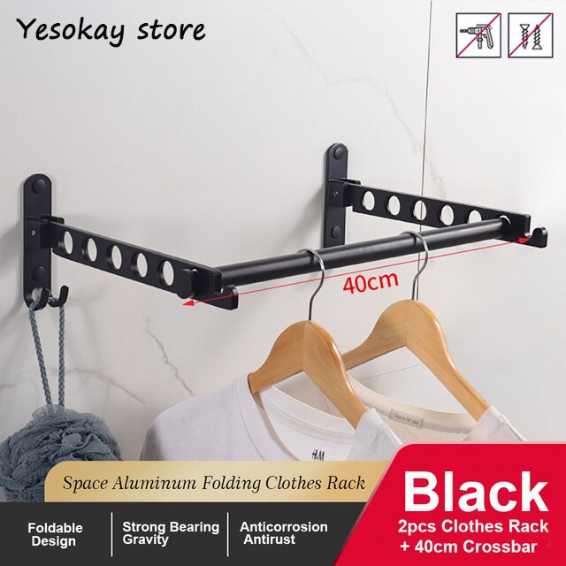 Aluminium Zwart Kledingrek Swivel Folding Kleerhanger Rack Droger Balkon Droogrek Voor Kleding Hanger Wandmontage: 40cm Black Rack