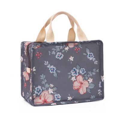 Cooler Bag Portable Food Bag Aluminum Foil Thermal Box Zipper Ice Pack Cute Animal Prints Lunchbox: Dark Flower