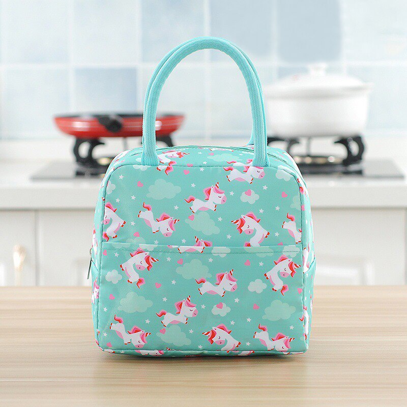 1PCs Rosa Dolcemente Portatile Della Chiusura Lampo Impermeabile Donne del Sacchetto di Pranzo Studente Scatola di Pranzo Termo Ufficio Sacchetti di Scuola Sacchetto Più Freddo di Picnic bolso: Unicorn