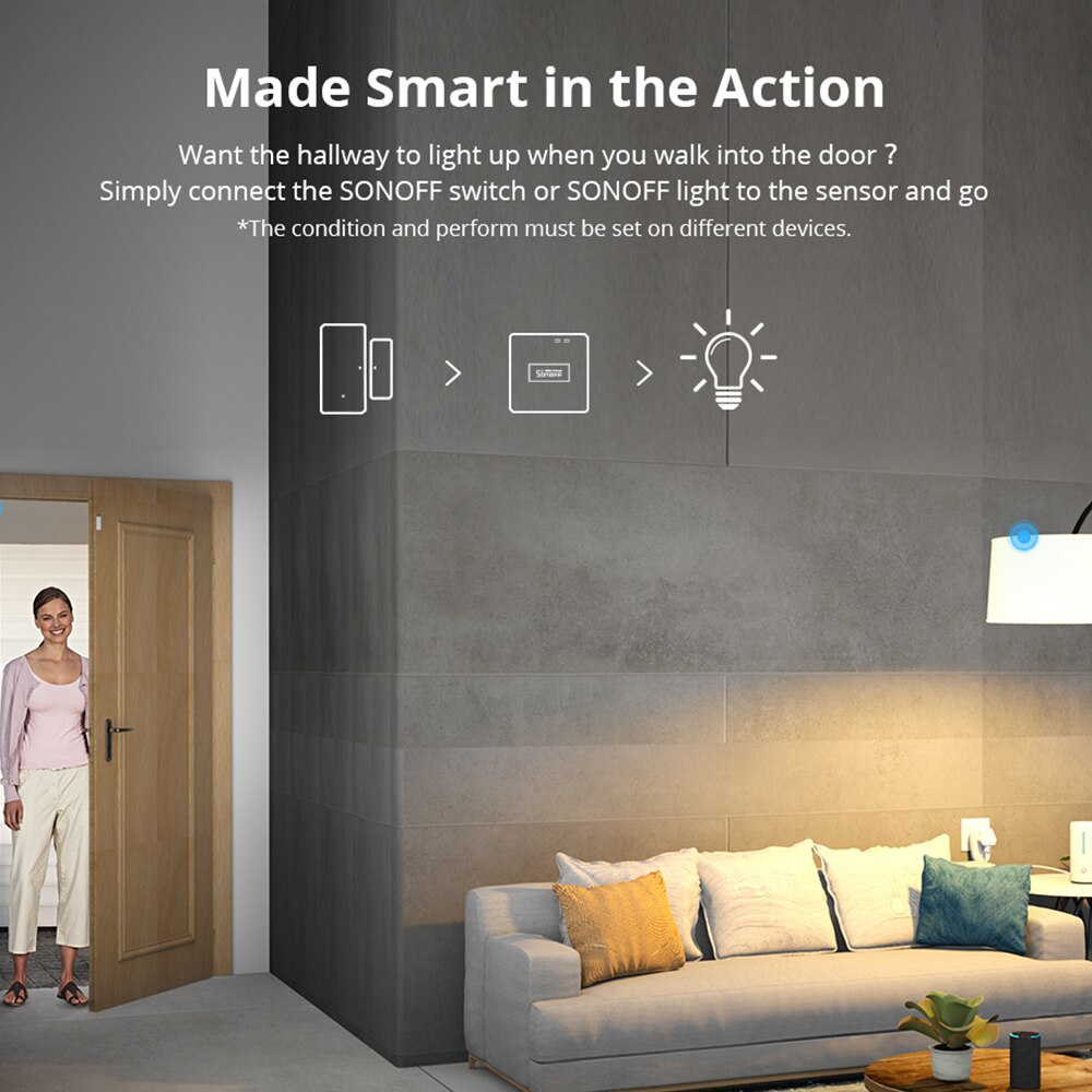 SONOFF DW2-RF 433MHz Wireless Door Window Sensor Works with SONOFF RF Bridge EV1527 Smart Scene Home Secuirty Devices