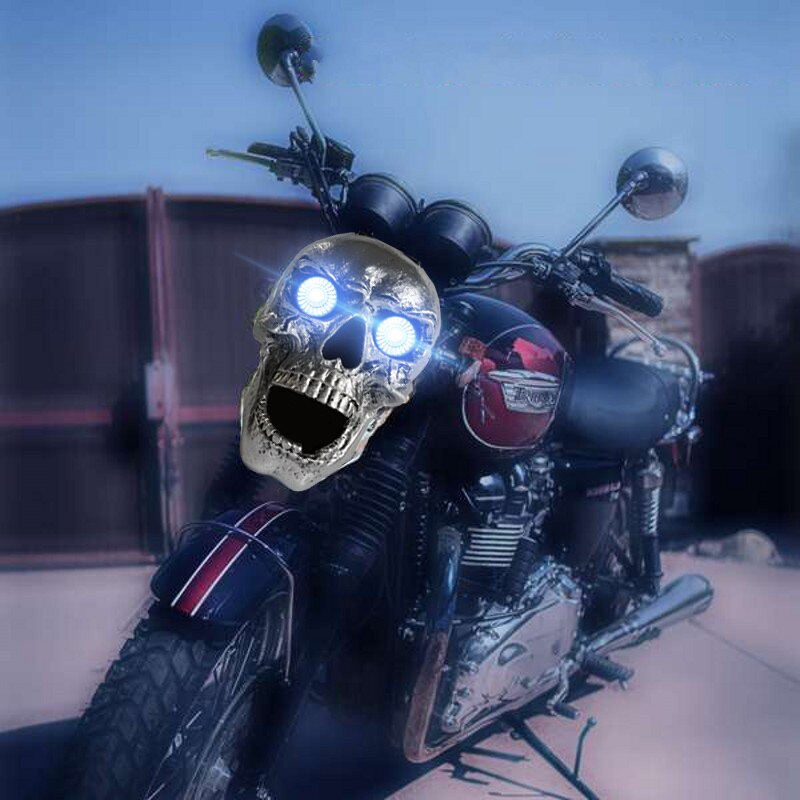 Motorcycle Skull Headlight Universal Custom LED Heada Light Resin Skull HeadlLamp Halloween Motorcycle Decorative Lights