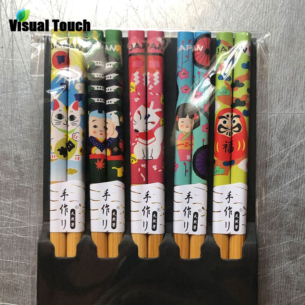 wizualny dotykać maskotka kot naturalny bambus pałeczki wielokrotnego użytku zastawa stołowa jadalnia japońnarty Chopstick Sushi pałeczki robić jedzenia zestaw prezentowy