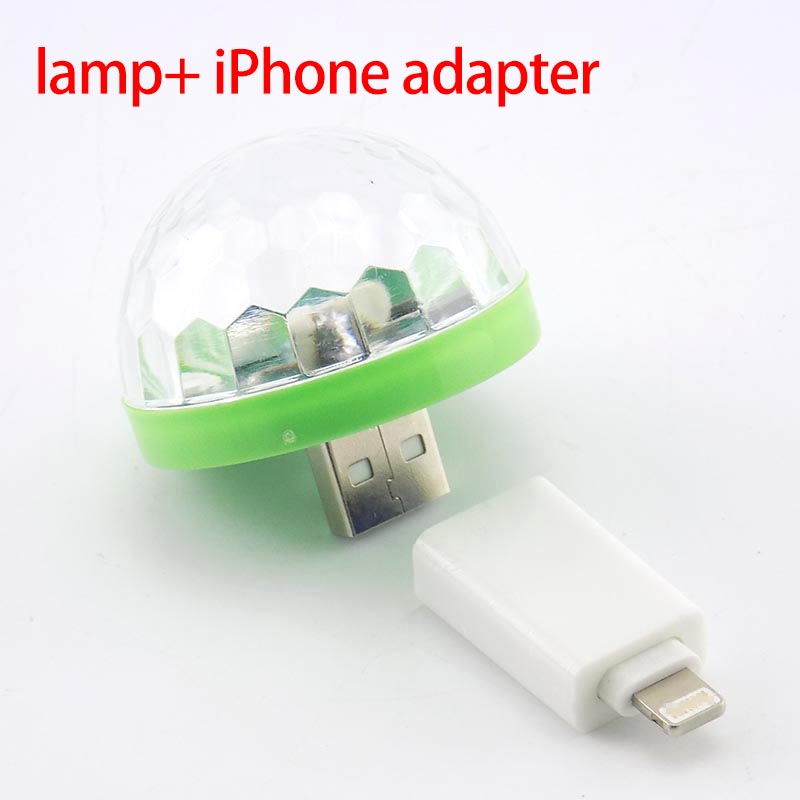 5V USB LED Mini escenario Disco DJ luz teléfono móvil en coche Navidad Año iluminación Auto rotación bola de lámpara de bombilla RGB: lamp and iphone plug