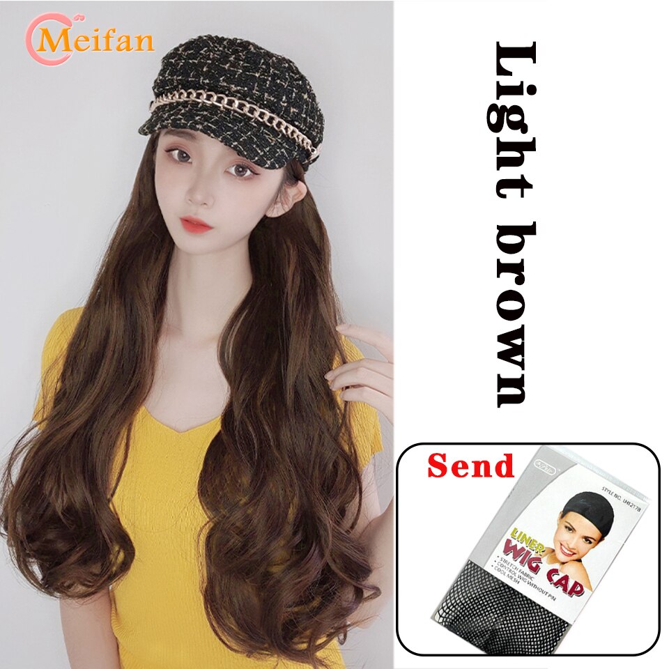 MEIFAN Synthetic Long Wavy Curly Beret Hat Wig Hair Extensions Travel Cadet Hat Retro Octagonal Beret Cap Party Wig: XXF138-2-30