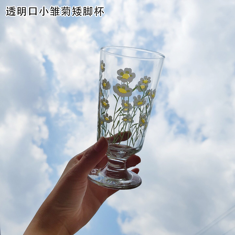 Holaroom-cáliz de flores para beber leche y zumo, vasos de vino con de margaritas y tulipanes, taza de café, vaso de vidrio práctico para agua: ClearDaisy
