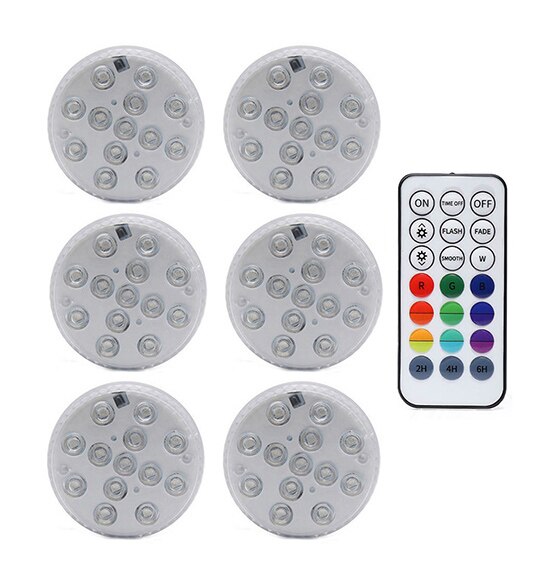 13 Led Rgb Submersible Licht Rf Afstandsbediening 16 Kleuren Onderwater Verlichting Zwembad Decoratieve Verlichting Met Magneet & Zuig cup: 1 Controller 6 Lamp