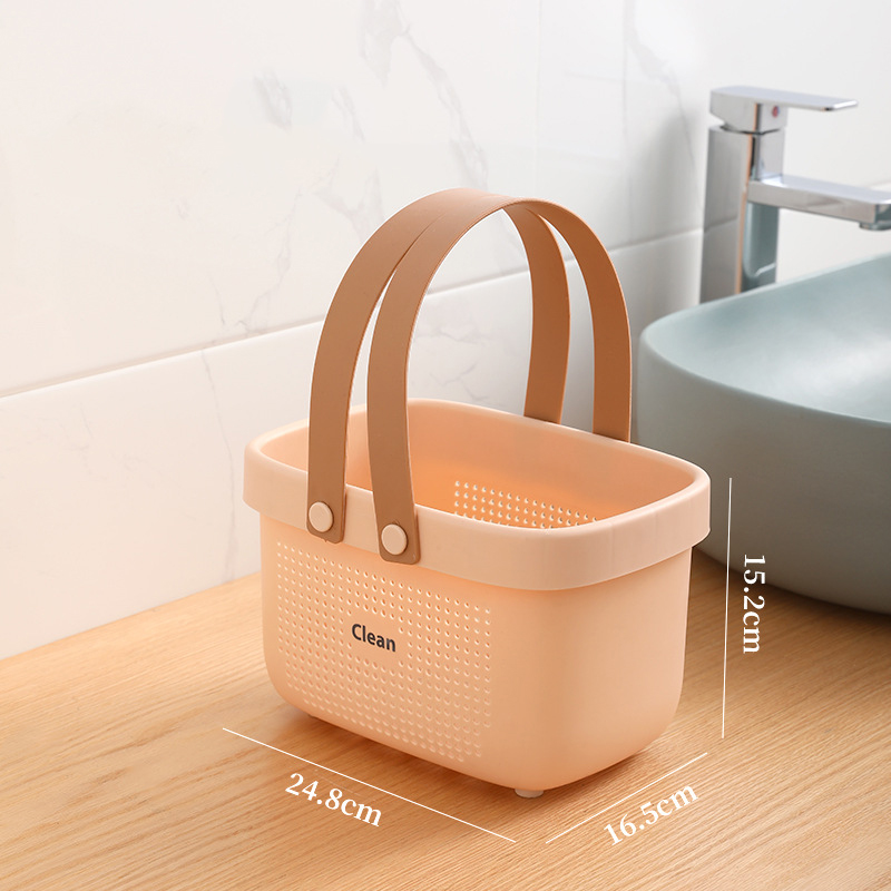 Bath Drain Basket Portable Storage Basket Bath Basket Rattan Plastic Bathroom Storage Box Snack Cosmetic Wash Storage Box: Pink-S